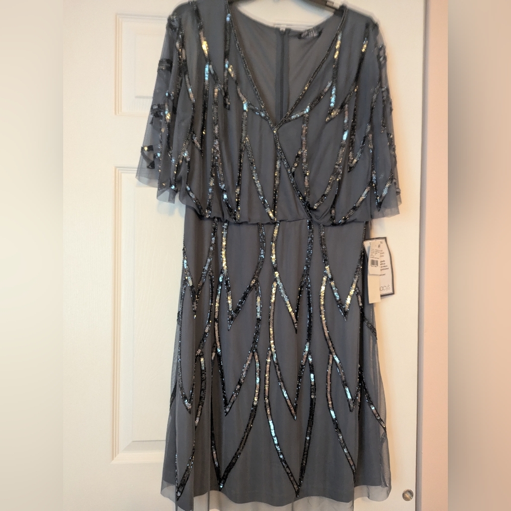 NWT Women's Beaded Mesh Flutter-Sleeve Dress,Size 14